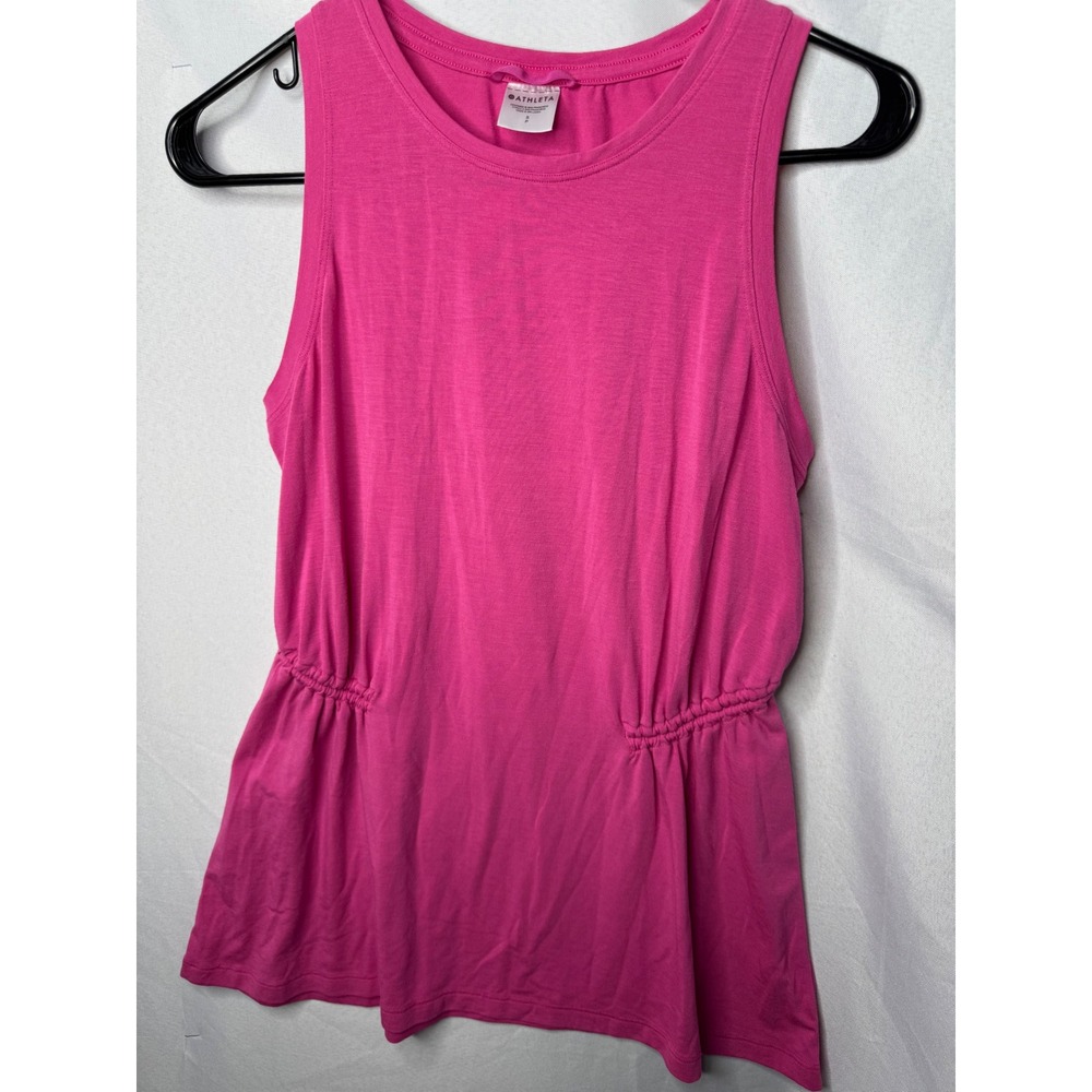 Athleta Womens Pink Cinched Waist Sleeveless Tank Top Crew Neck Size S